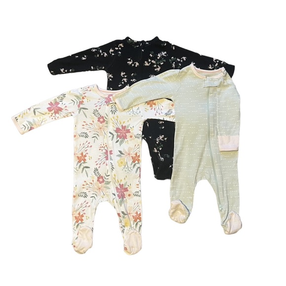 3 Pack Girls 3-6M Zip Up Pajama Bundle - Picture 1 of 4